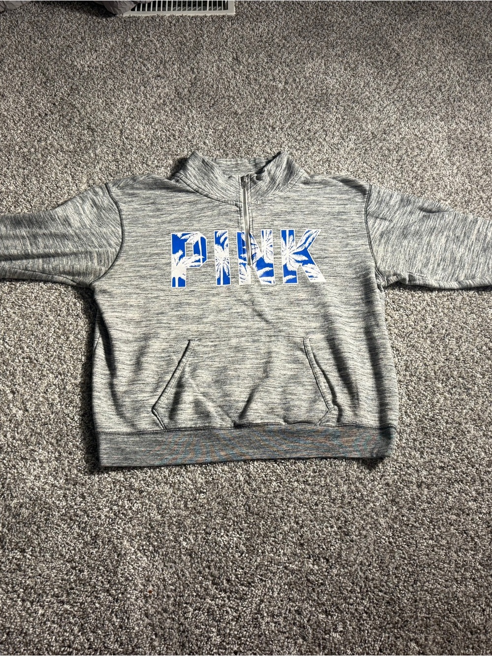 Victoria's Secret PINK Grey Quarter-Zip Sweatshirt with Blue Logo